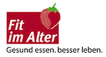 Rotes Logo fit im Alter mit Erdbeere